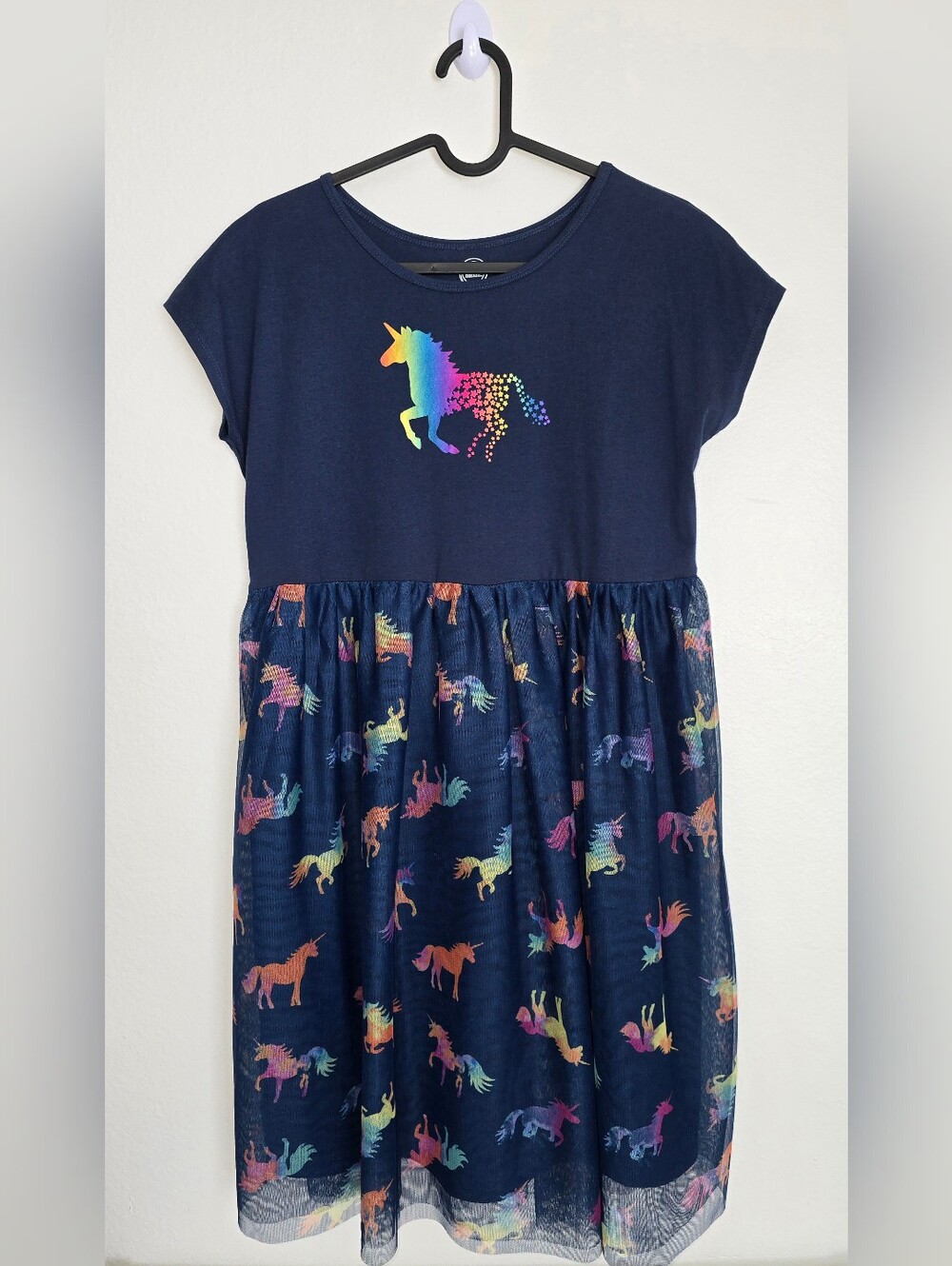 Wonder Nation Navy Unicorn Rainbow Print Dress Size XXL (18)